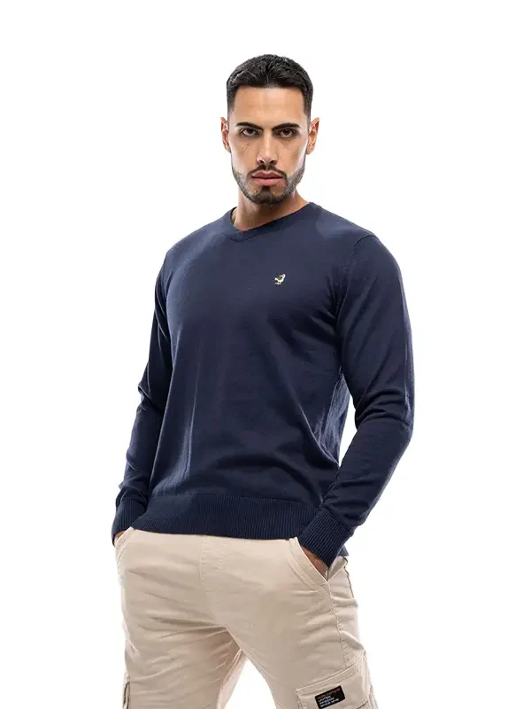 Buzo de Hilo Cuello V azul para Hombre