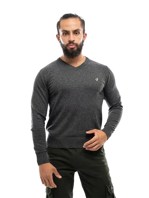 Buzo de Hilo Cuello V gris para Hombre