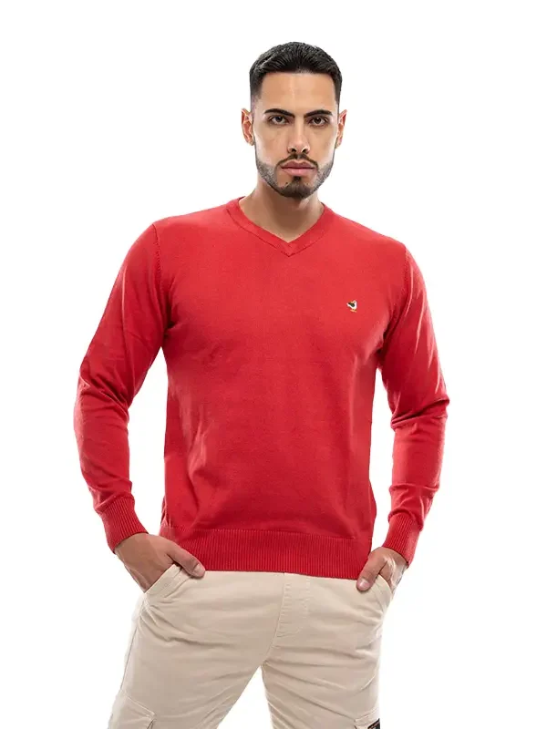 Buzo de Hilo Cuello V Rojo para Hombre