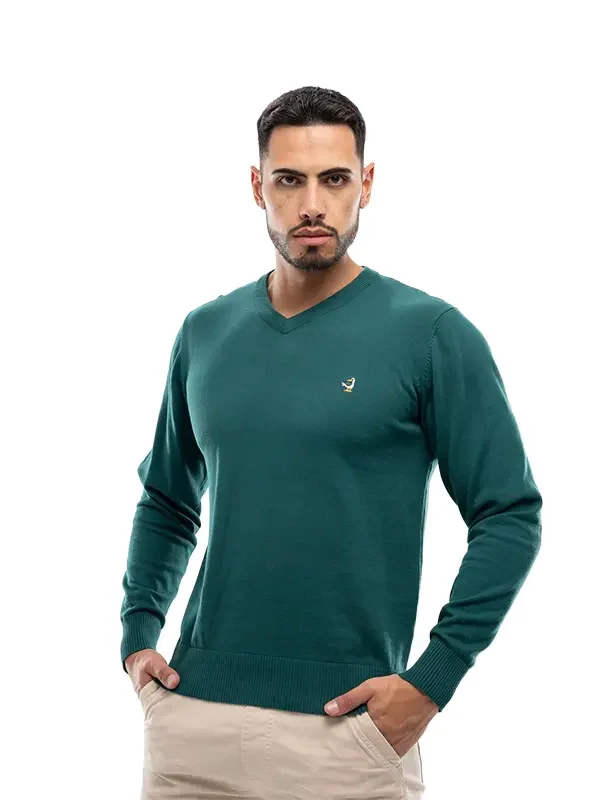 Buzo de Hilo Cuello V verde para Hombre