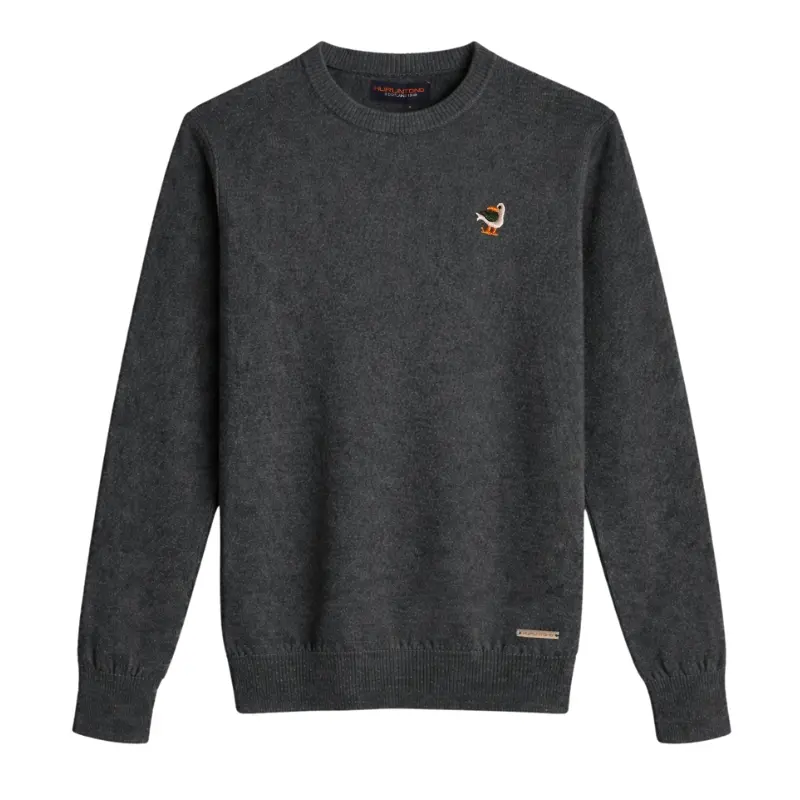 Buzo hilo cuello redondo gris oscuro