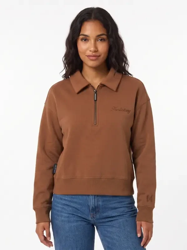 Buzo media cremallera camel para mujer