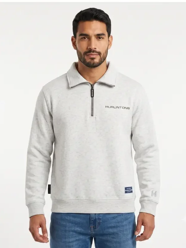 Buzo media cremallera gris claro para hombre