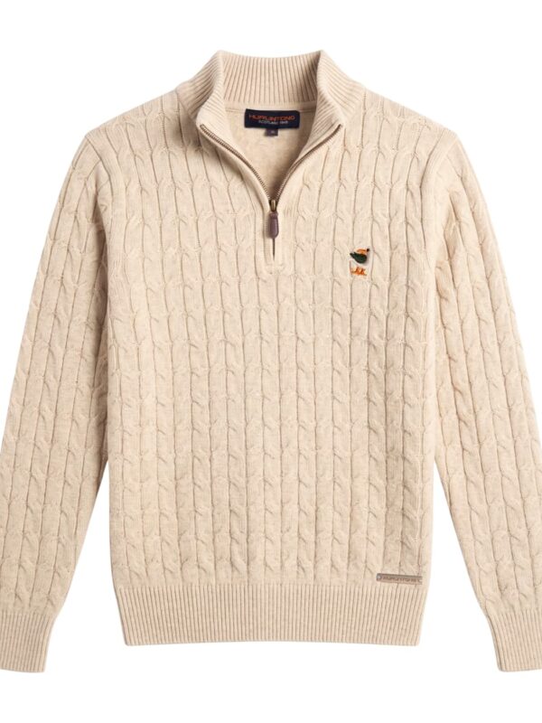 Buzo de hilo cuello alto beige para hombre