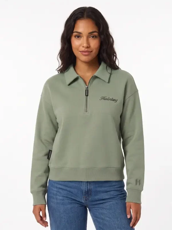 Buzo media cremallera verde para mujer