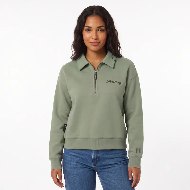 Buzo media cremallera verde para mujer Buzo media cremallera verde para mujer