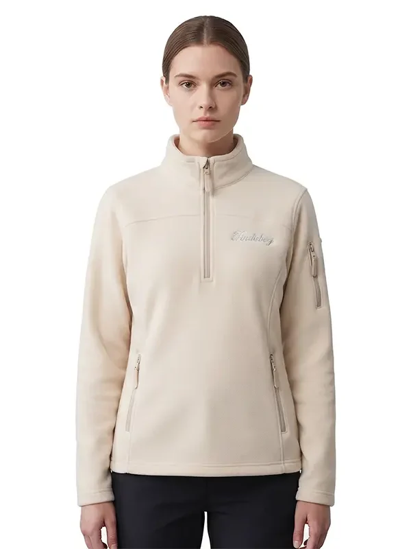 Chaqueta Polar Media Cremallera Arena para Mujer Hurlintong Premium