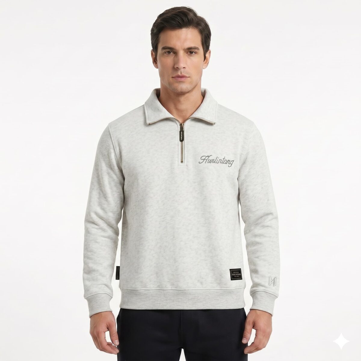 Buzo media cremallera arena hombre